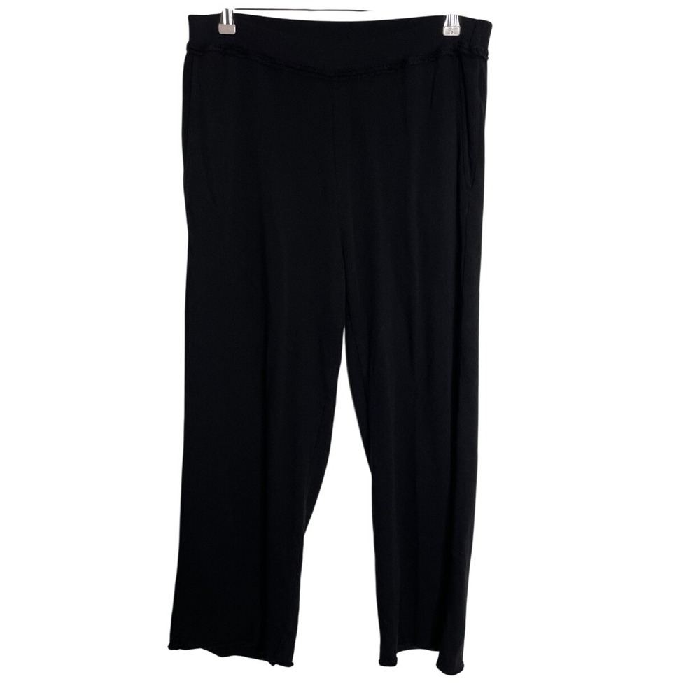 EILEEN FISHER Black Organic Cotton French Terry Wide Leg Crop Pants Loungewear S